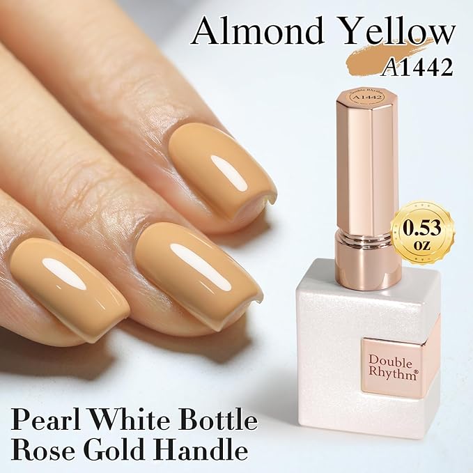Double Rhythm Gel Polish 15ML Jelly Sheer Pastel Light Milky Color Pearl White Bottle 1 PC 0.5 OZ Full Size Nail Art Salon at Home (Deep Beige-D1442)