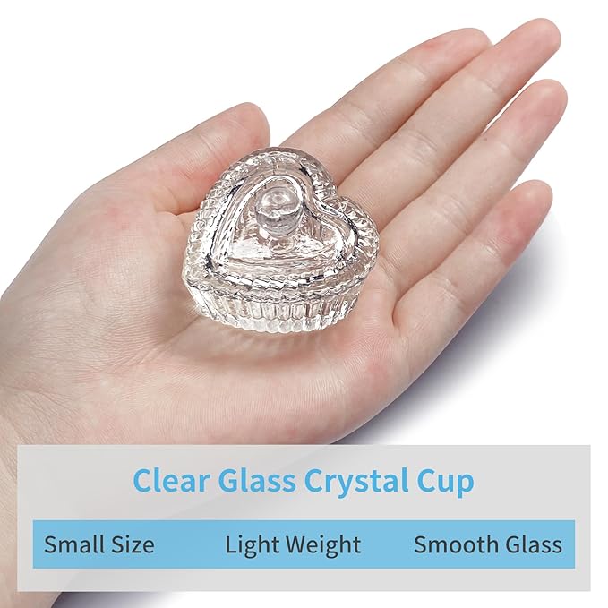 Crystal Sweet Heart Shape Acrylic Liquid Powder Glass Dappen Dish Glass Cup w Cap Lid Bowl for Acrylic Nail Art Transparent Kit (Clear)