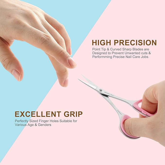 PAFASON Stainless Steel Curved and Straight Nail Cuticle Manicure Scissor Set Multi-Purpose Pedicure Beauty Grooming Tool for Nail, Dry Skin