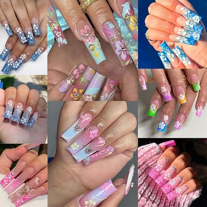 6 Sheets Flower Nail Stickers for Nail Stickers,Self Adhesive Hibiscus Nail Art Stickers 3D Pink White Silver Gold Flower Nail Design Stickers Summer Floral Nail Decals for Women Girls Nail Supplies