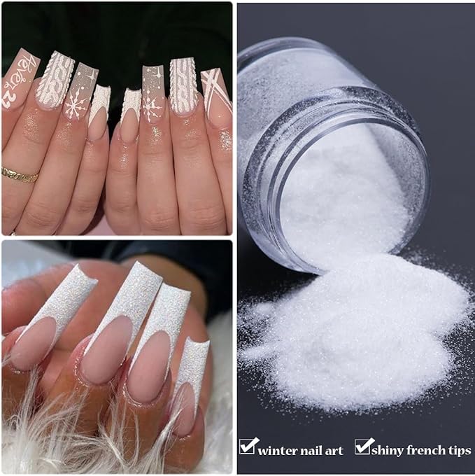 Black White Nail Glitter Powder, 6 Jars Extra Fine Sugar Glitter for Nails, French Tips Dipping Powder, Sugar Sand Coating Effect Sweater Knit Nail Design, Winter Nail Decoration Supplies