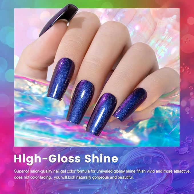 RARJSM Chameleon Gel Nail Polish Set 6pcs Multichrome Gradient Color Changing Orange Blue Purple Red Green Shimmer Glitter GelPolish Curing Requires Soak Off Sparkle Chrome Nail Gel Varnish 7.5ml