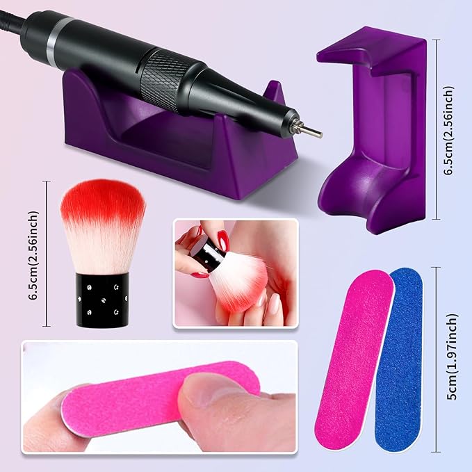 Professional Electric Nail Drill Kit 35000RPM with 14PCS Bits Pink Portable Rechargeable Cordless File Machine for Acrylic Gel Powder Nails and Manicure Pedicure Toenail Tool Salon Set