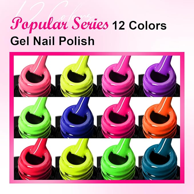 MEET ACROSS 12PCS Gel Nail Polish Set, 12 Colors Gel Nail Kit Art Design Soak Off UV LED,Nail Art Design Gifts for Women (SET-1, 12PCS)