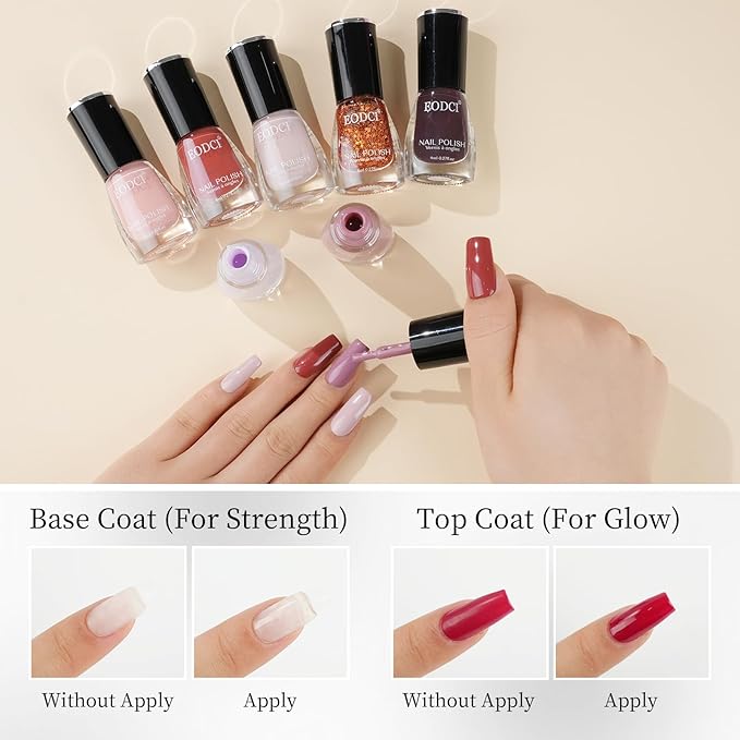 16 PCS Nail Polish Set, 15 Colors Quick Dry Nail Polish Kit With 2in1 Base/Top Coat Nude Pink Purple White Colors Finger Nail Polish Pack Glossy Toenail Polish DIY Gifts for Women