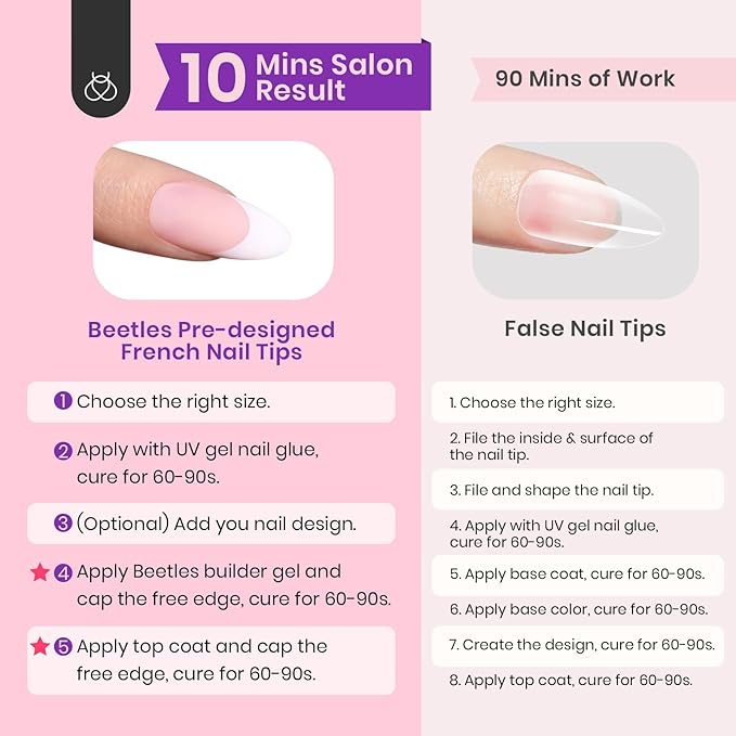 Beetles French Tips Press On Nails-210 Pcs Pink French Tip Nails Medium Almond Fake Nail Tips, Soft Gel Nails False Nails Art DIY Gift For Women