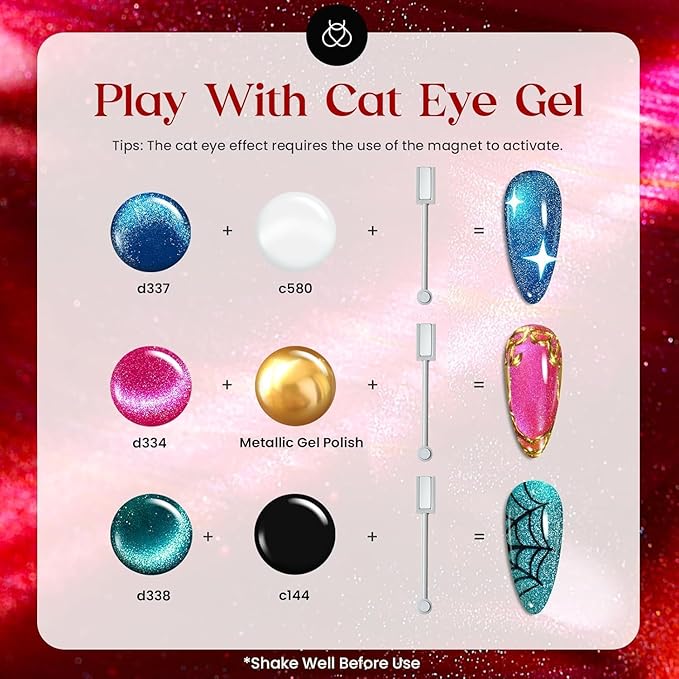 Beetles Winter Gel Nail Polish 20 Winter Colors Cat Eye Gel Polish Set Burgundy Red Purple Black with Magnet Pen Base Top Coat DIY Salon Manicured Soak Off UV LED Lamp Gifts for Women Gemstone Party