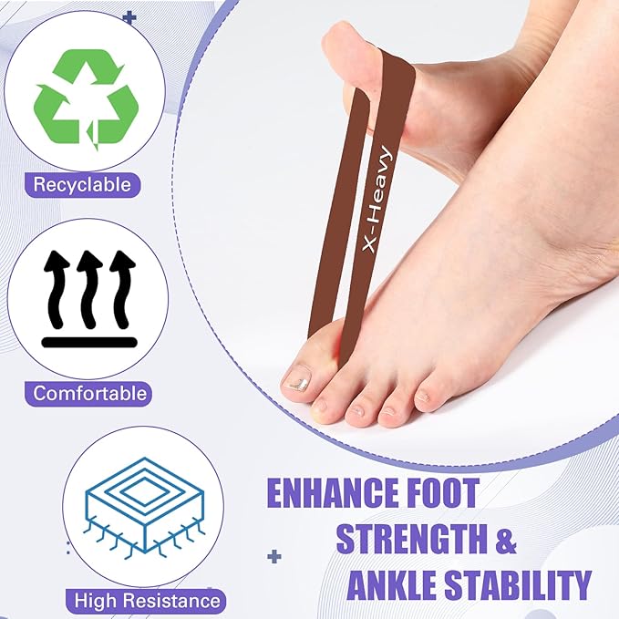 Set of 5 Toe Stretcher Bands for Bunions Correction Foot Big Toe Spacers Resistance Straightener Loop Bands with Carry Bag for Women Men Hallux Valgus Alignment Yoga Exercise(Coffee)