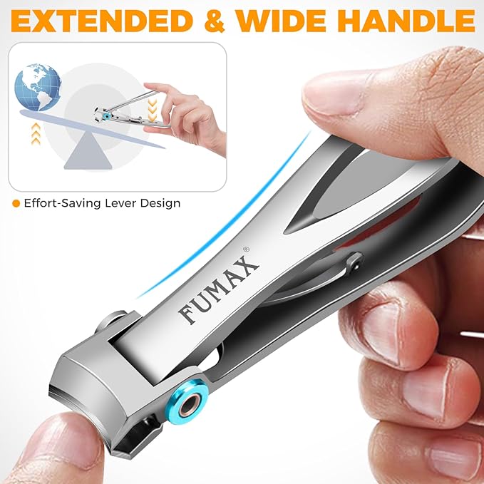 Nail Clippers for Men Thick Nails with Catcher, Large Toe Nail Clippers for Thick Toenails for Seniors with Wide Jaw Opening, Sharp Fingernail Clipper Cutter Set with Long Handle Gifts for Men Women