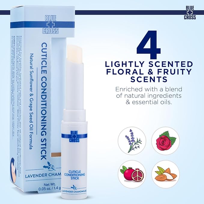 Blue Cross Cuticle Balm Conditioning Stick, Scented Cuticle Softener Oil Balm, Nourishing Sunflower & Grape Seed Oil, Professional Nail Care Supports Dry + Damaged Cuticles, 0.05oz, Lavender Chamomile