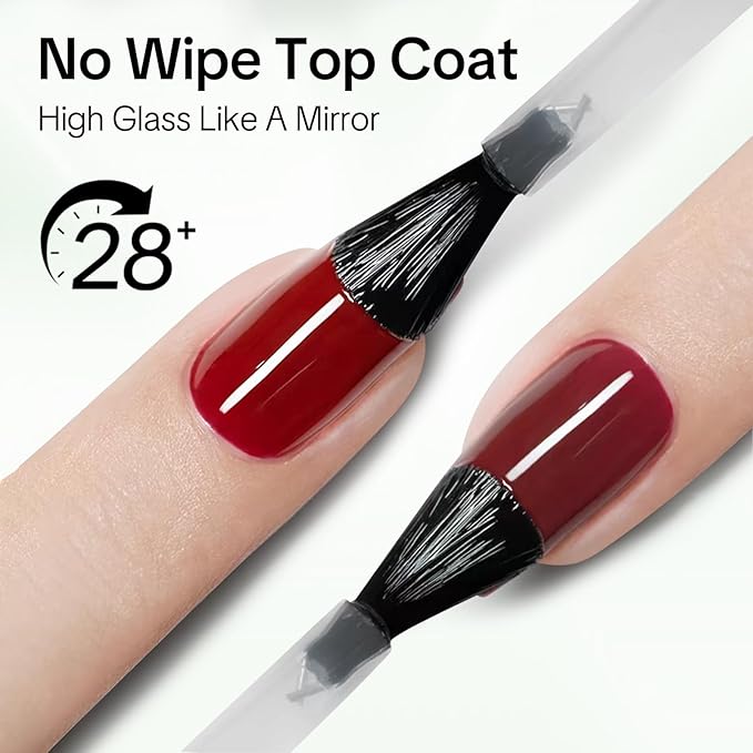 Top Coat for Nails, No Wipe High Glass Long Lasting 28+ Days, Chip Scratch Resistance Anti-yellowing Glossy Shine Manicure, Brush on Friendly for Home DIY Beginner (U V Lamp Needed)