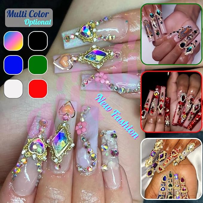 24pcs Crystal AB Luxury Nail Charms +2000pcs Crystal White AB Rhinestones 3D Big Nail Gems K9 Glass Nail Crystals Diamonds Jewels Stones Alloy Nail Art Studs Decor Supplies for Nails Crafts DIY