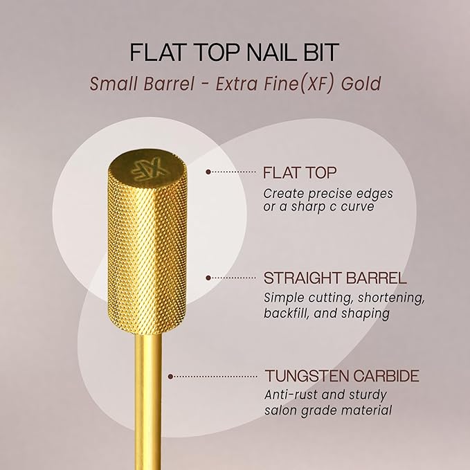 PANA Flat Top Small Barrel 3/32" Shank Size - (Gold, Extra Fine Grit) - Fast remove Acrylic or Hard Gel Nail Drill Bit for Manicure Pedicure Salon Professional or Beginner