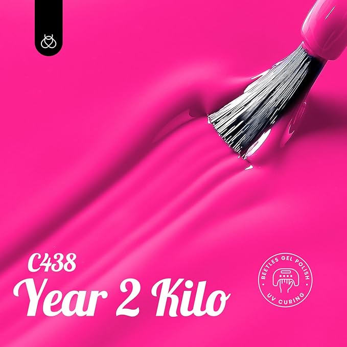 Beetles Pink Gel Nail Polish - Year 2 Kilo 15ML Gel Polish, 1 Pcs Hot Pink Colors, Soak off UV LED Lamp Nail Art Manicure Salon DIY Nail Design for Girls