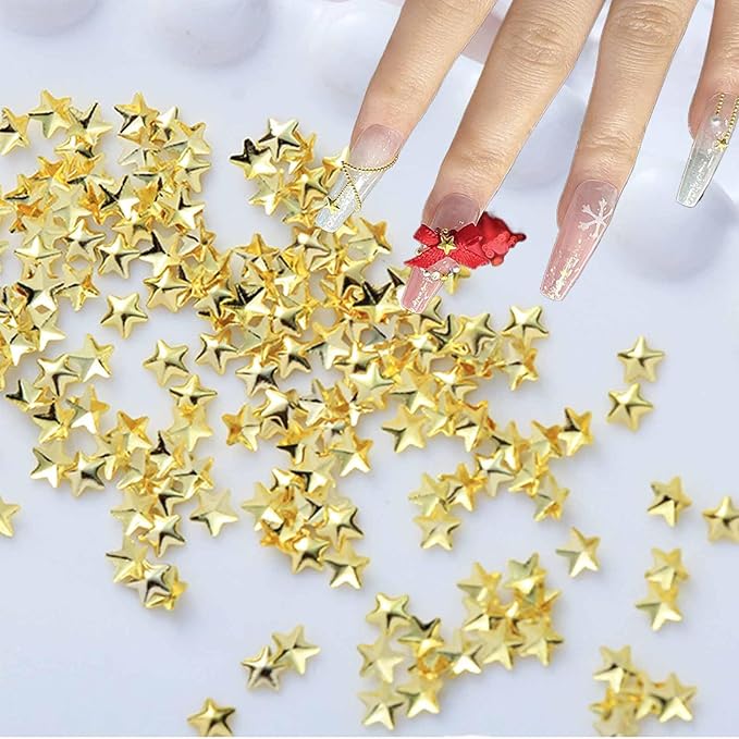 1000 Pcs Mini Cute 3D Alloy Gold Star Nail Charms - DIY Nail Art Supplies