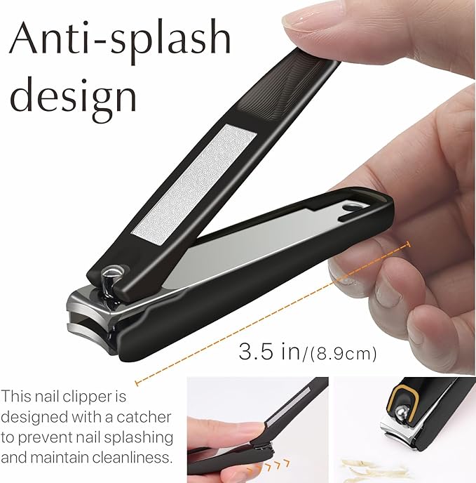 Nail Clippers for Men, Toe Nail Clippers for Thick Nails for Seniors, Nail Clipper Set with Catcher, Professional Fingernail Clipper(Black)