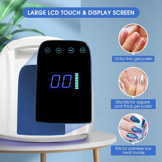 UV LED Nail Lamp 96W, Rechargeable UV Light for Gel Nails with Metal Base, Auto Sensor and 4 Timer Settings, Salon Quality UV Nail Light(White)