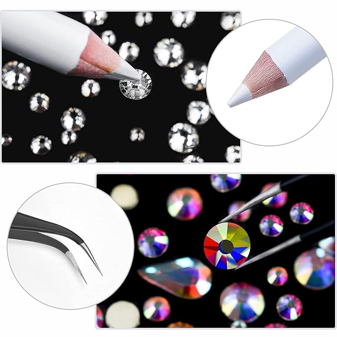 3000 Pcs Nail Art Rhinestones HUETFAT Nail Gems AB Clear Flatback Stones Crystals Mixed 6 Size Nail Diamonds with Storage Organizer Box Wax Pencil Tweezers 3D Jewels for Nail Design (AB Clear)