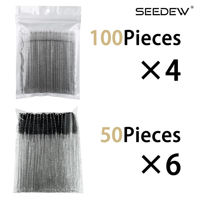 (400+300 Pieces) Black Crystal Handle - 400 Cotton Swabs + 300 Brushes for Lash Extensions, Makeup (Simple Packaging)-(Crystal Black)