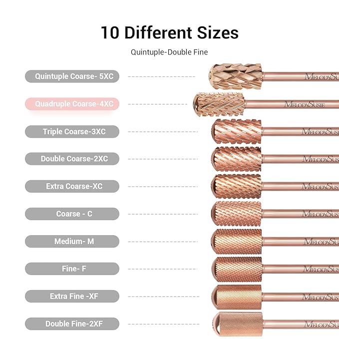 MelodySusie Safety Nail Drill Bits, 3/32'' Smooth Round Top Large Barrel Carbide Bits, Suitable for Manicure Pedicure Cuticle Gel Polishing, Beginners Bits, Rose Gold, Series Bit-S, Quadruple Coarse