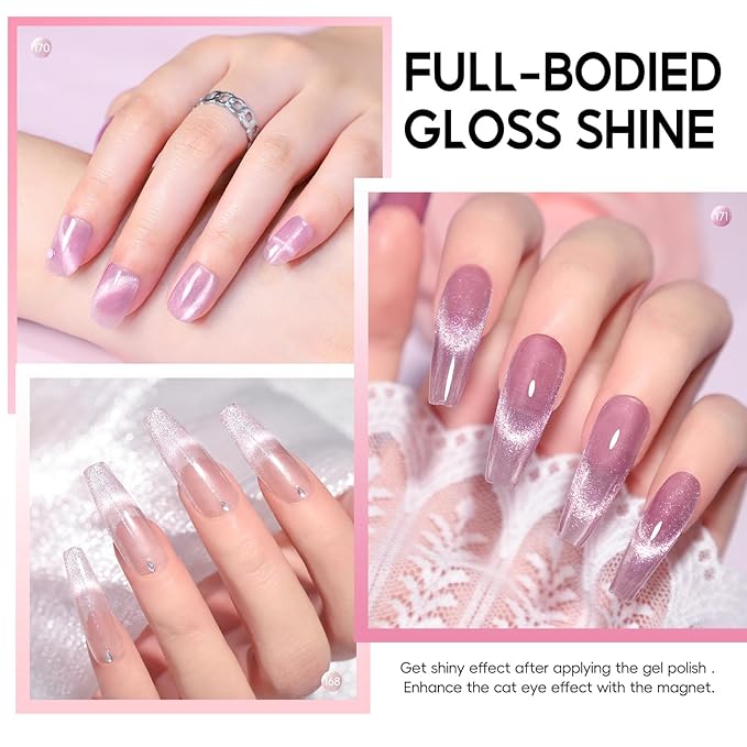 PEACECOLOR Cat Eye Gel Nail Polish Set, 6 Colors Blue Green Pink Glitter Manicure Starter Kit for Salon Need Lamp Curing Nail Art DIY at Home1