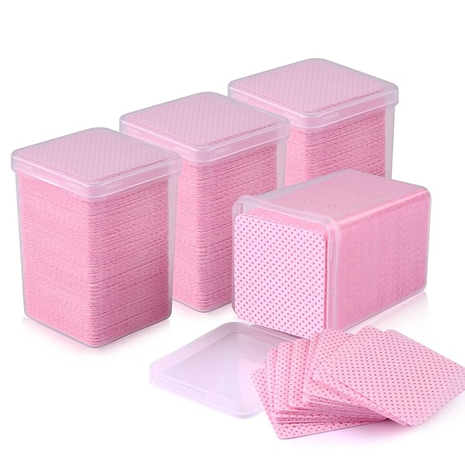 800 PCS Lint Free Nail Wipes, Eyelash Extension Glue Wipes, Lash Glue Cleaning Pads, Adhesive Wipes, Nail Polish Remover Wipes for Lash Extension Supplies (Pink)