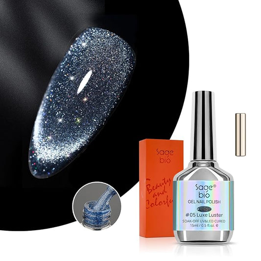 Cat Eye Gel Nail Polish Set with Rhinestone -15ml, Magnetic Wand Included, 28 Days Long-Lasting, Luxe Luster