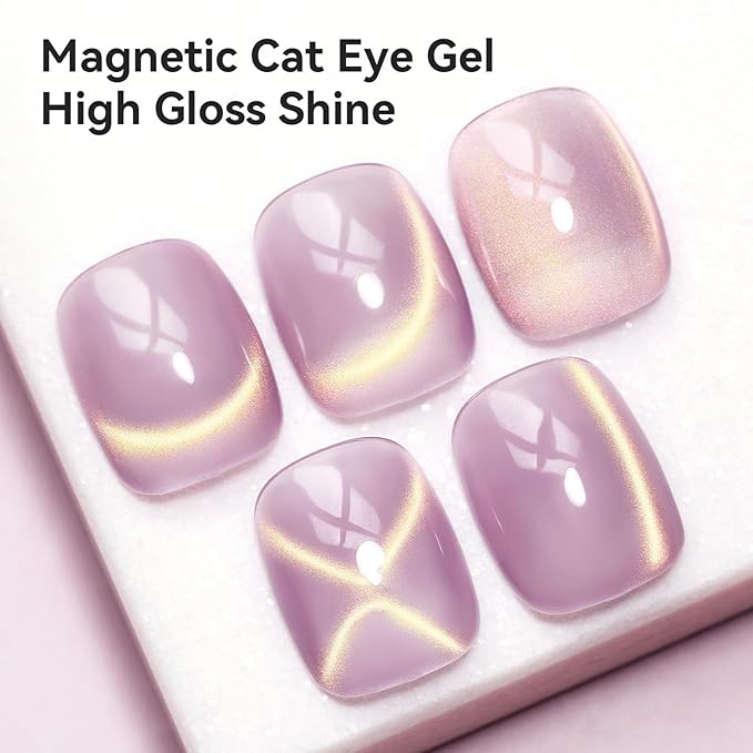 Cat Eye Gel Polish Light Purple Glass Jelly Magnetic Nail Polish Gel Smoothie Glitter Gloss Shine Mauve Color Velvet UV Gel Polish For Nail Art Manicure DIY At Home 12ml