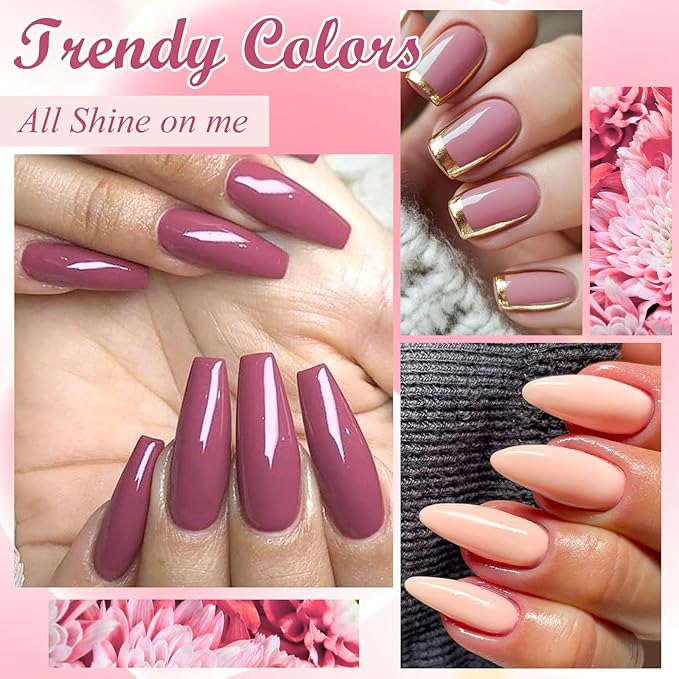 MEET ACROSS One Step Gel Polish Nude Pink Peach 3-in-1 Gel Nail Polish Set Skin Tones Neutral Soak Off Gel Nail Kit Manicure DIY Nail Art Salon Home Gift 12pcs*7ml