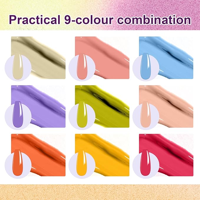 Gradient Painting Gel, 9 Bright Colors Ombre Gel Nail Polish Orange Yellow Blue for Pigment Pat Aura Nails French Manicure Soak Off UV Long-lasting Home Salon DIY Nail Art Joy Tints