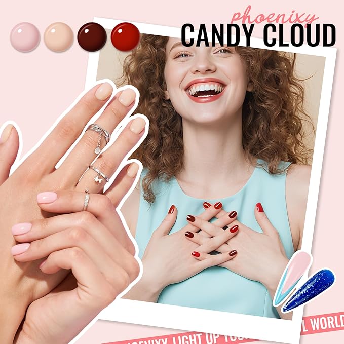 phoenixy 50 Pcs Gel Nail Polish Set, 42 Colors Gel Nail Polish Kit with Base & Top Coat Pink Red White Nail Polish Starter Kit Gifts for Women Girls