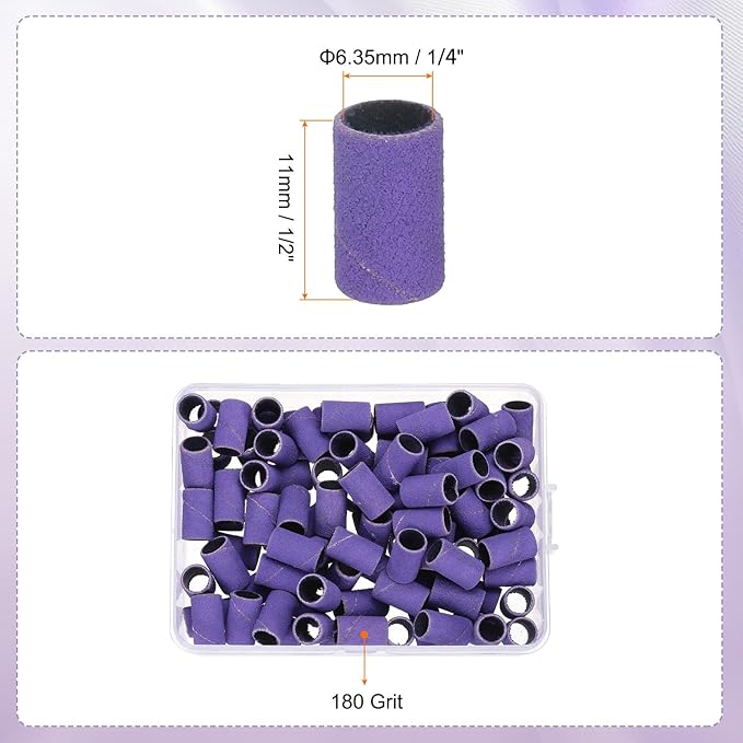 HARFINGTON 100pcs Small Sanding Bands 180 Grit for Nail Drill Bits Mini Sanding Band for Nails Gel Manicures Purple