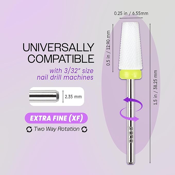 pana Professional USA Ceramic White TAPERED Barrel Bit Nail Drill (Grit: EXTRA FINE - XF) 3/32Inch Shank Size