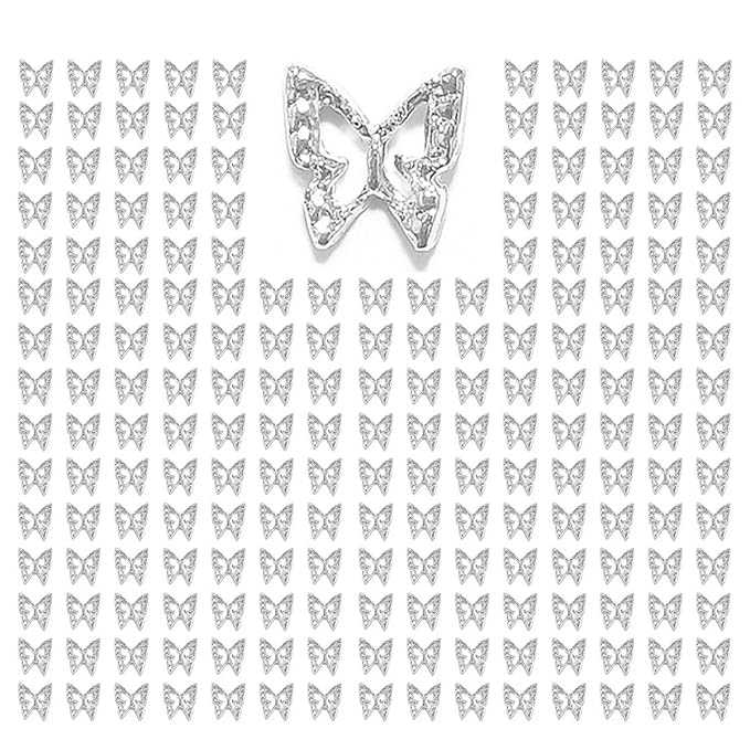180pcs Silver 3D Butterfly Nails Charms Bulk for Acrylic Nails Art Jewels Decor Supplies
