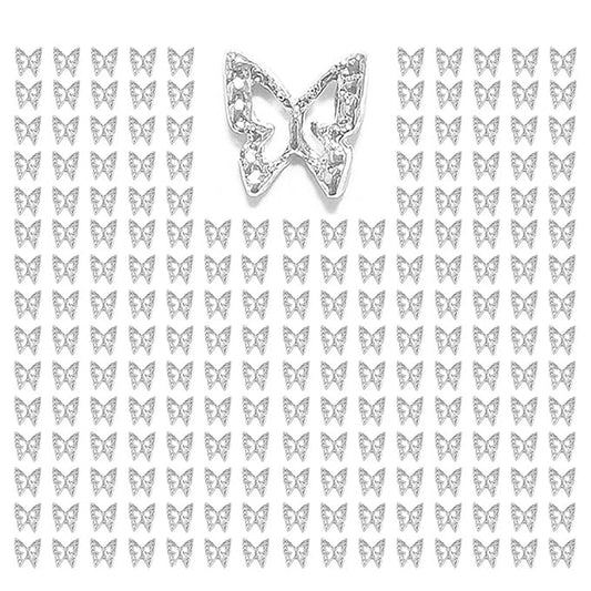 180pcs Silver 3D Butterfly Nails Charms Bulk for Acrylic Nails Art Jewels Decor Supplies