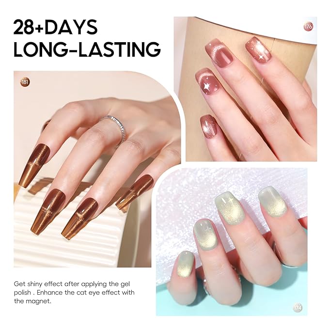 PEACECOLOR Brown Cat Eye Gel Nail Polish Set, 6pcs10ML Brown Red Milky Pink Nude Fall Jelly Gel Manicure Kit Nail Art DIY at Home All Seasons (1)