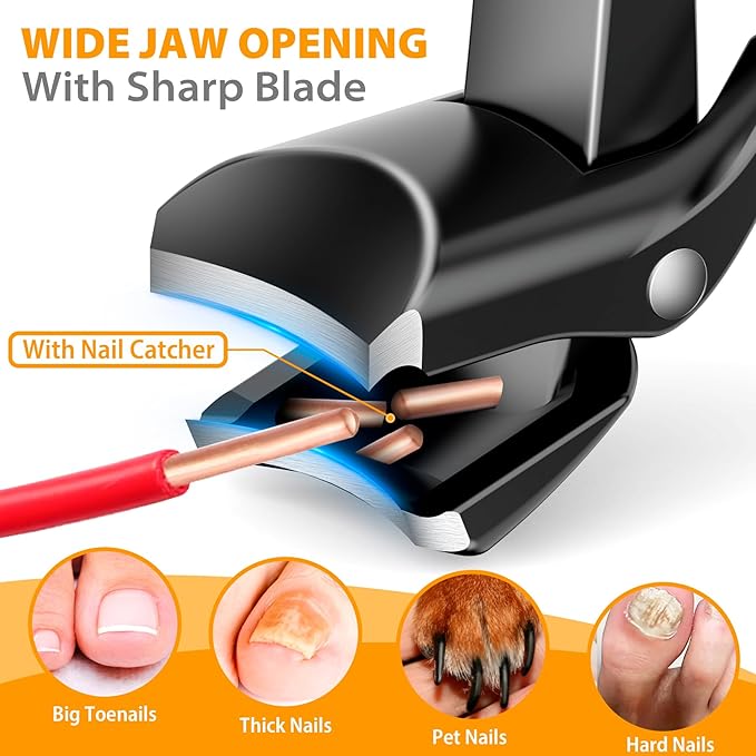 Long Handle Toe Nail Clippers for Seniors - Angled Head, Wide Jaw Opening, Ultra-Sharp and Durable Large Thick Toenail Clippers Cutters Trimmers for Men and Women, 18-Month Replacement Warranty!