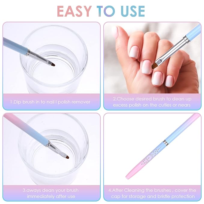 cobee 3 Pack Nail Painting Clean Up Brushes, Nail Art Clean Up Brushes - Round, Angled, Flat