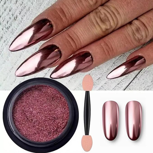 Holographic Mirror Nail Powders Chrome Gold Effect Pure Metallic Dust Sequins UV Gel Nail Chrome Pigment for Nail Art Decoration (Pink)