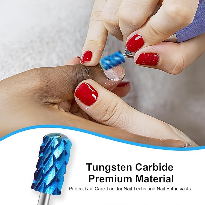 3/32" Large Barrel Smooth Round Top Tungsten Carbide Nail Drill Bit Safety Bit for Gel & Acrylic Removal, Right Way Rotating Efile Tip, Salon Electric File Accessory (5XC Grit, Blue)