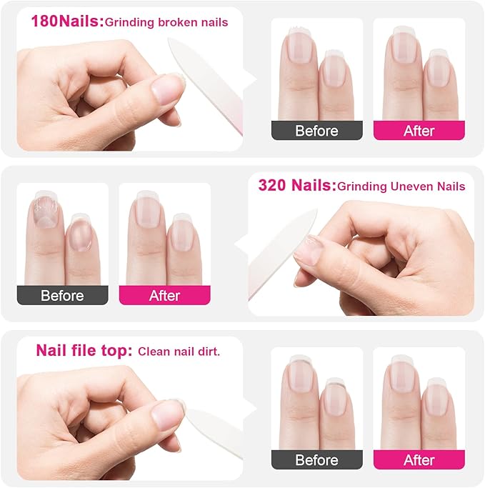 Glass Nail Files for Natural Nails,3Pack Double Sided 180/320 Crystal Nail Filer with Case,Professional Fingernail Files for Women Girls Gifts (Dark Color)