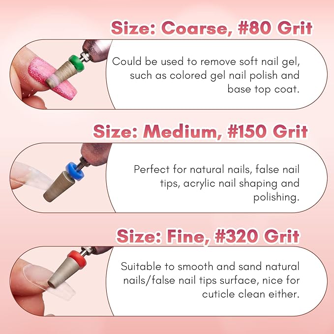 Makartt Electric Nail Drill Bits: Tapered Barrel Carbide Diamond Sanding Bit for Nail Prep Shaping, Upgrade Drill Tips with Cross Teeth & Dust-Proof Ring for Manicure Salon Cuticle Remove, M #150 Grit