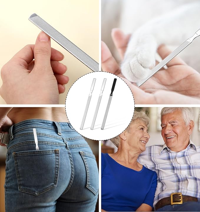 Metal Toenail File, 3Pcs Heavy Duty Toenail File for Thick Toenails Fingernails Stainless Steel for Men & Women, 7 Inch Durable Professional Nail Care Tool