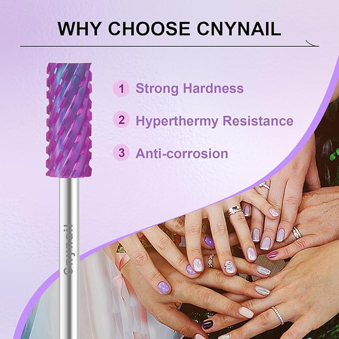 3/32" Small 5.35MM Barrel Bit Tungsten Carbide Nail Drill Bit Safety Bit for Gel & Acrylic Removal, 2- Way Rotating Efile Tip, Salon Electric File Accessory (3XC Girt, Purple)