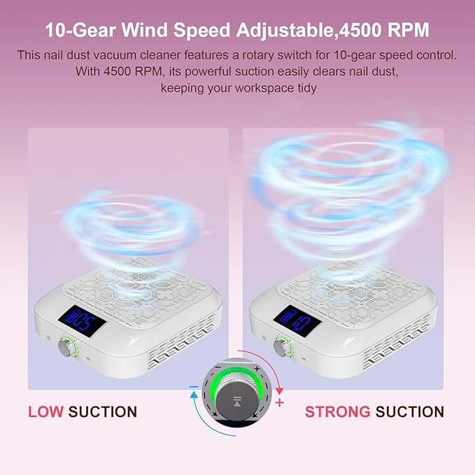 Cordless Nail Dust Collector for Nail Tech,Rechargeable Vacuum Cleaner Turbo Fan Quiet & Powerful Suction,Filing Debris Extractor for Acrylic Gel Polishing,Reusable Filter,Must Have Nails Art Tools