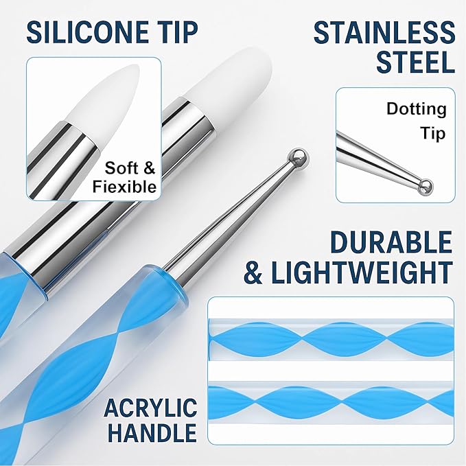 5PCS Dual-Ended Nail Art Dotting Pens – Silicone Sculpting & Dotting Tools Set for Acrylic Gel Nail Design, Gradient, Carving, DIY Manicure