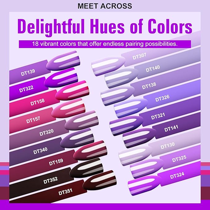 MEET ACROSS 18pcs Gel Nail Polish Set Soak Off UV LED Lamp Gel Nail Polish Kit (SET-4, 18pcs)