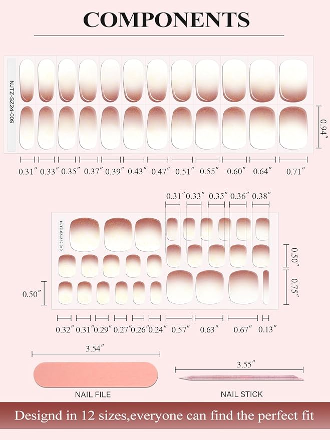 EBANKU 52Pcs Semi-Cured Gel Nail Strips Toes for Toes Real Gel Nail Polish Sticker, Long-Lasting Toenail Stickers Salon Nails at Home Requires UV Light with Nail File&Stick(Chrome )