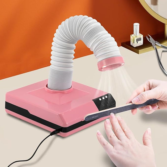 Nail Dust Collector, 60W Dental Polishing Dust Collector with Fan and LED Dual Function Low Noise Dust Suction Machine with Large Caliber Vacuum Cleaner Hose(2.4 In) for Dental Lab Nail Salon (Pink)