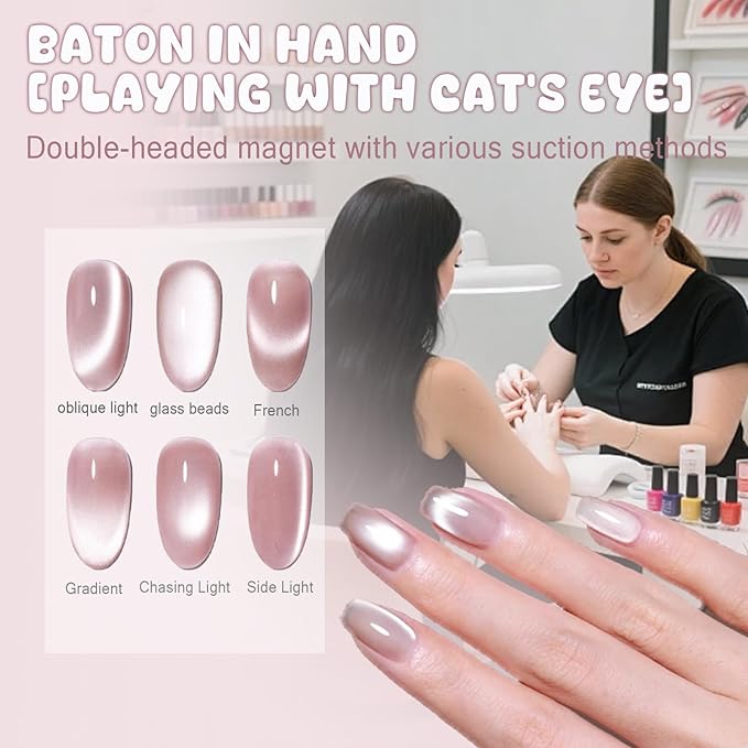 Pink Cateye Magnet, Magnet for Nails, Cat Eye Round Nail Magnetic Beads, Diverse Effect Double Ended Manicure Salon Design Art Tools Set Accessories for Women Diy Manicure Accessories